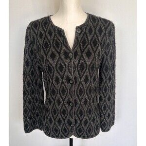 Jones‎ New York Collection Metallic Cardigan Sweater Threaded Black Silver S/4-6